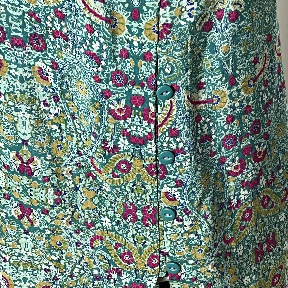 Anthropologie Maeve Meret Green Floral Paisley Boho Silk Tunic Blouse Size US 6 - Picture 5 of 16